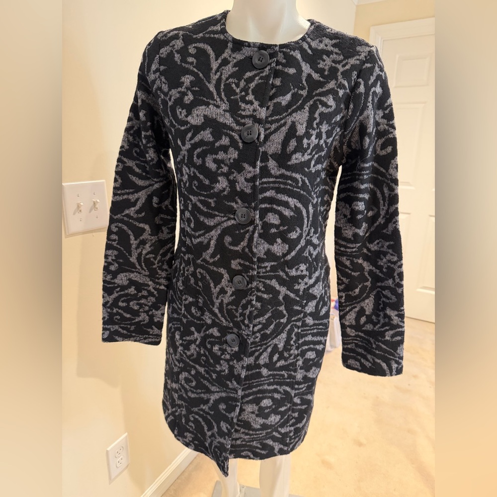 NWT Nanette Lepore Jacquard Black and Gray Knit Sweater Jacket